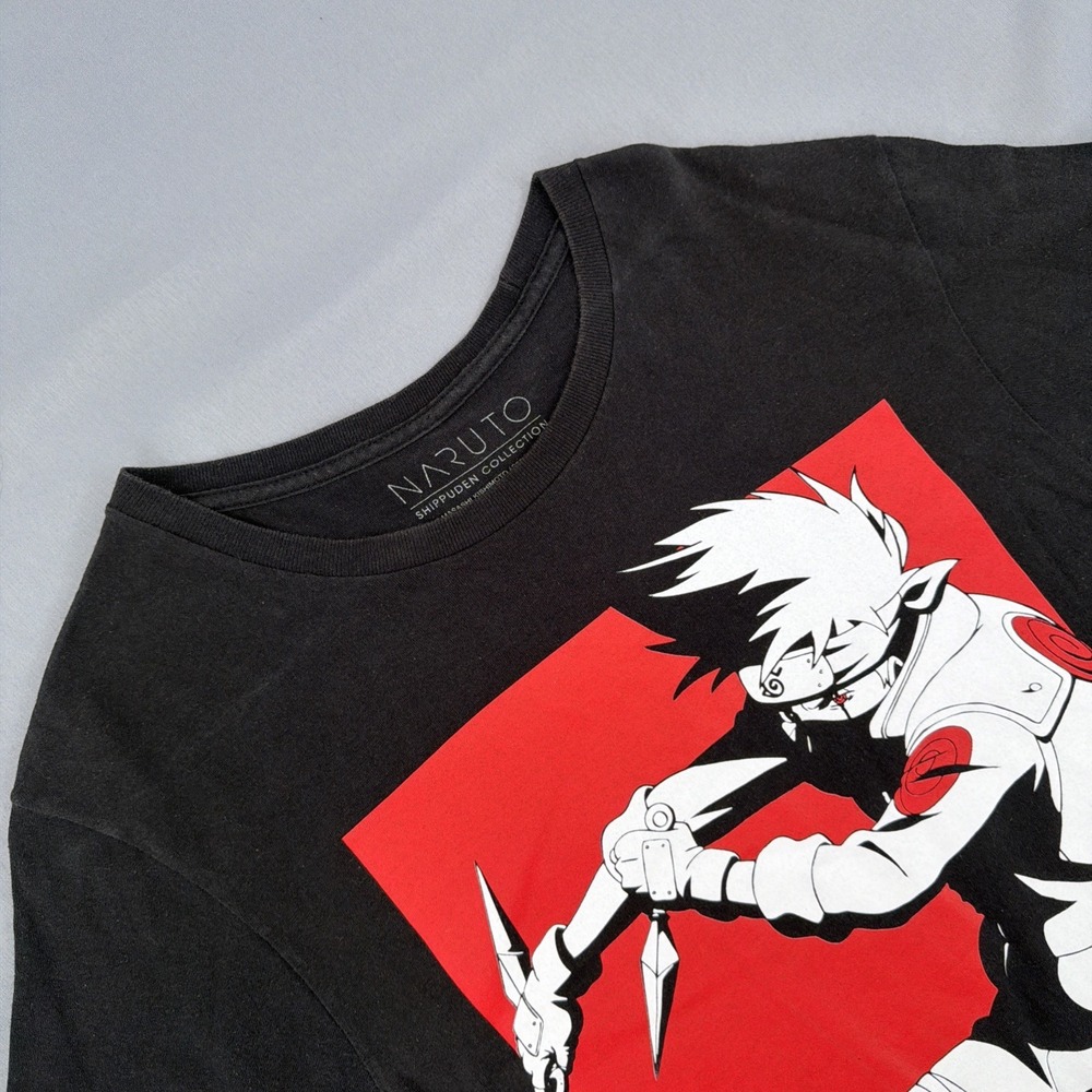 Naruto Anime T Shirt Mens Medium Kakashi Shippuden Graphic Black Manga